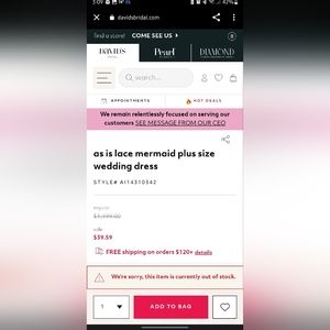 David's Bridal wedding dress size 26 NWT